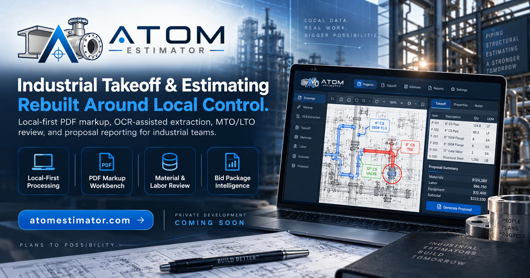 ATOM Estimator industrial takeoff and estimating social-share artwork