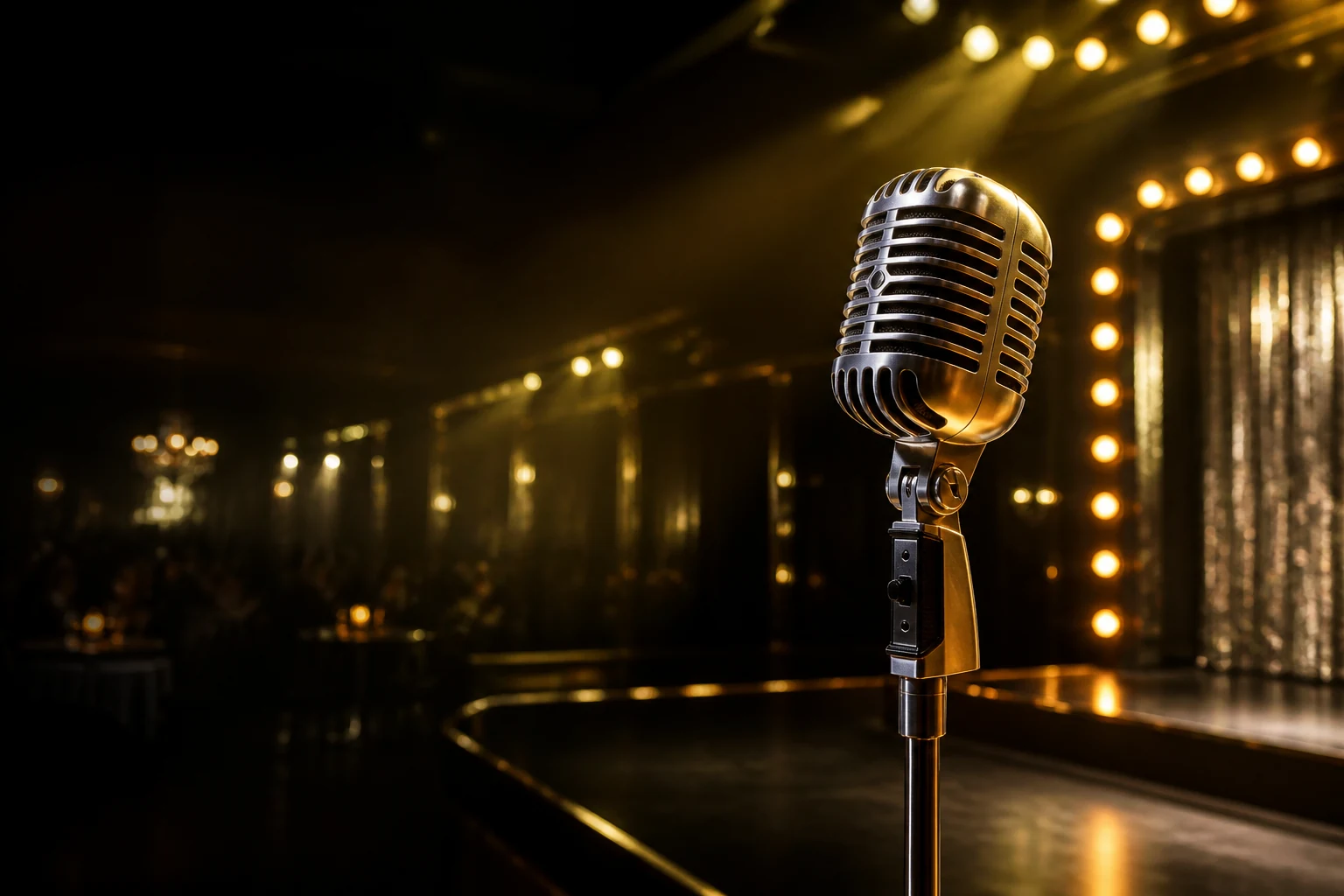 Mike Check Karaoke stage prepared for a live event