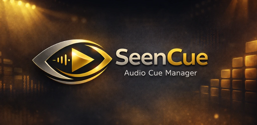 SeenCue Audio Cue Manager gold logo artwork