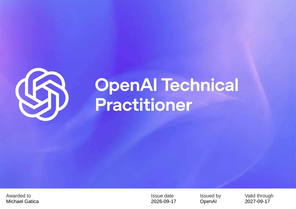 OpenAI Technical Practitioner certificate awarded to Michael Gatica by OpenAI